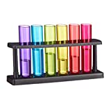 Relaxdays Juego de Chupitos, 6 Chupitos con Soporte, 4 cl, Forma de Tubo de Ensayo, Plástico, Coloreado